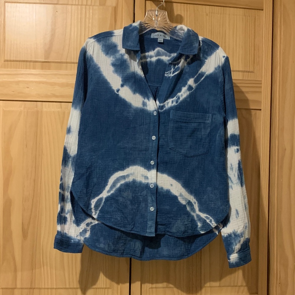 Cloth & Stone Indigo Tie-Dye Cotton Gauze Shirt